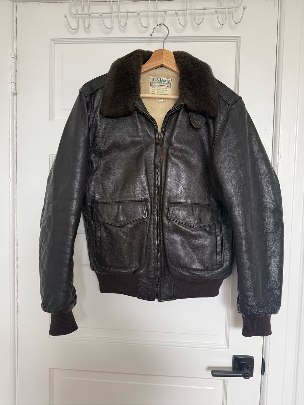 Vintage LL Bean Jacket 40L Brown Goat Leather Sherpa Aviator Made in USA Jacket